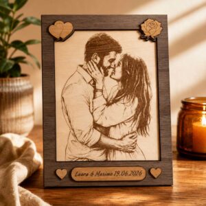 photo laser gravure sur bois couple