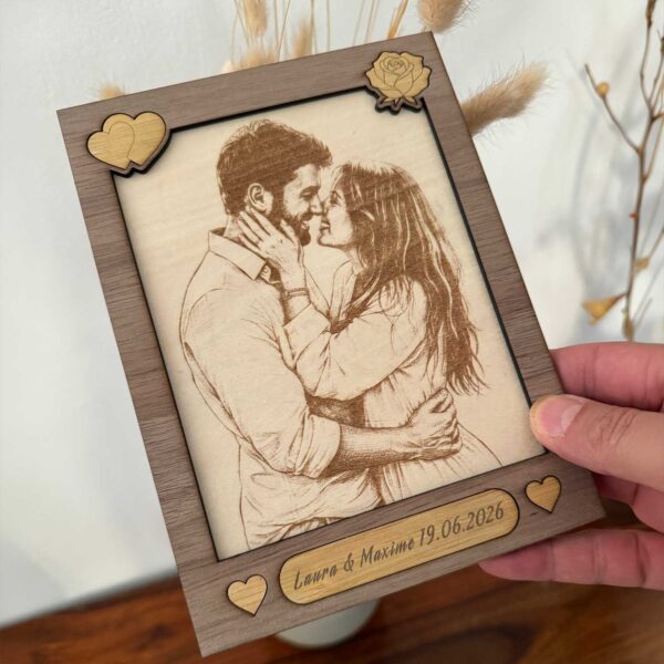 photo laser sur bois couple