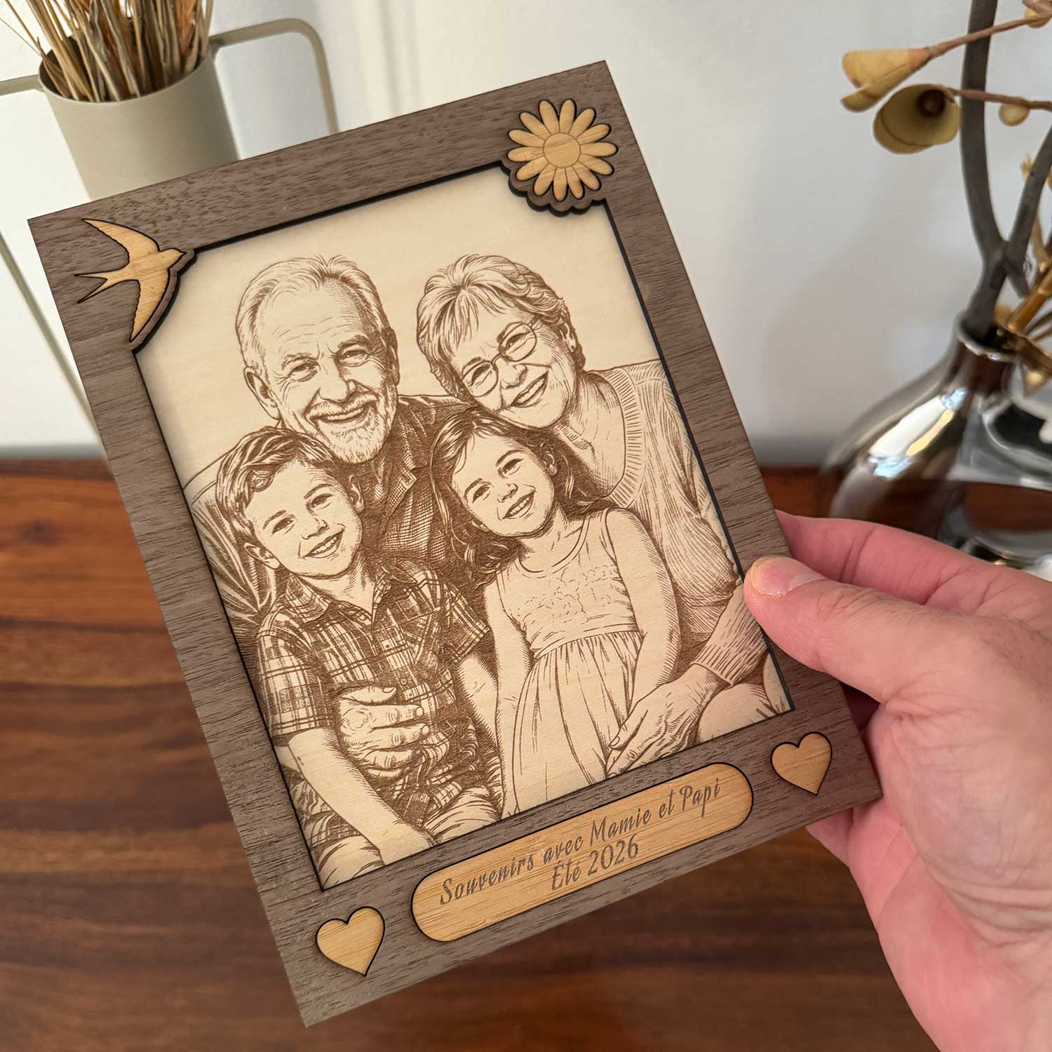 photo laser sur bois souvenir