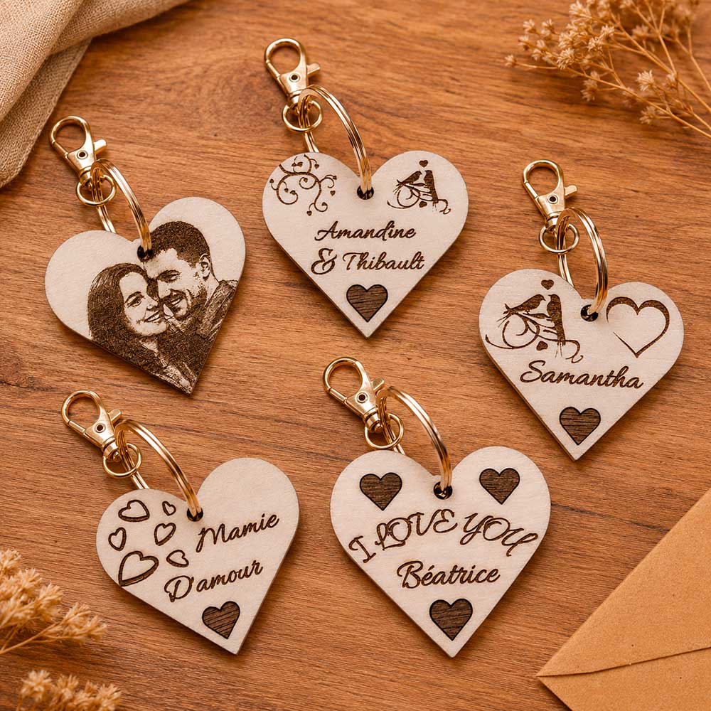 porte-cles-gravure-laser-coeurs portes clés gravure laser sur bois coeurs