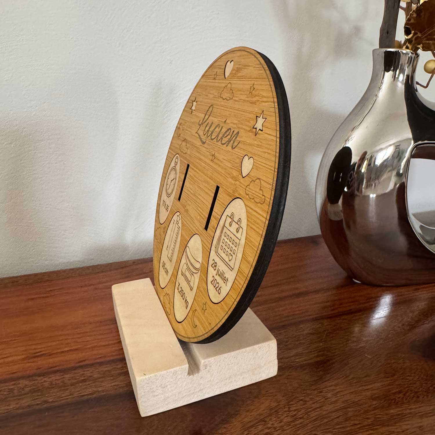 porte bracelet de naissance personnalisé en bois au laser