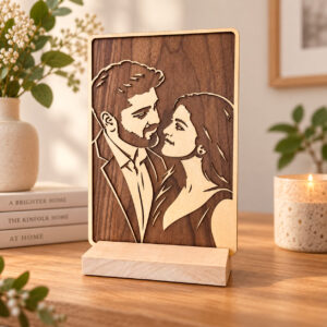 Portrait 2D en bois couple